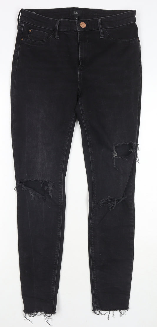 River Island Womens Black Cotton Skinny Jeans Size 12 L27 in Regular Zip