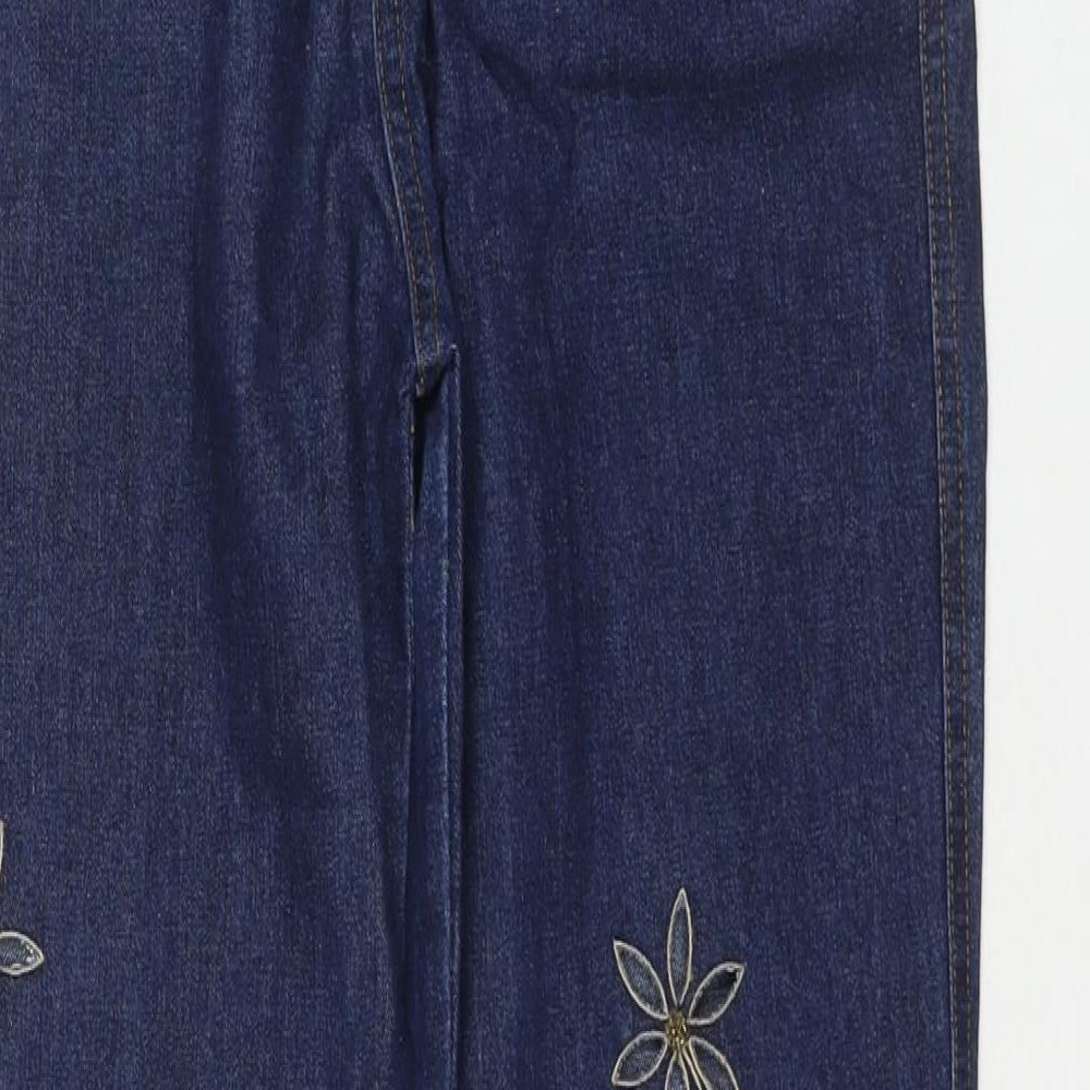 Per Una Womens Blue Cotton Straight Jeans Size 10 L28 in Regular Zip - Embraided Flowers