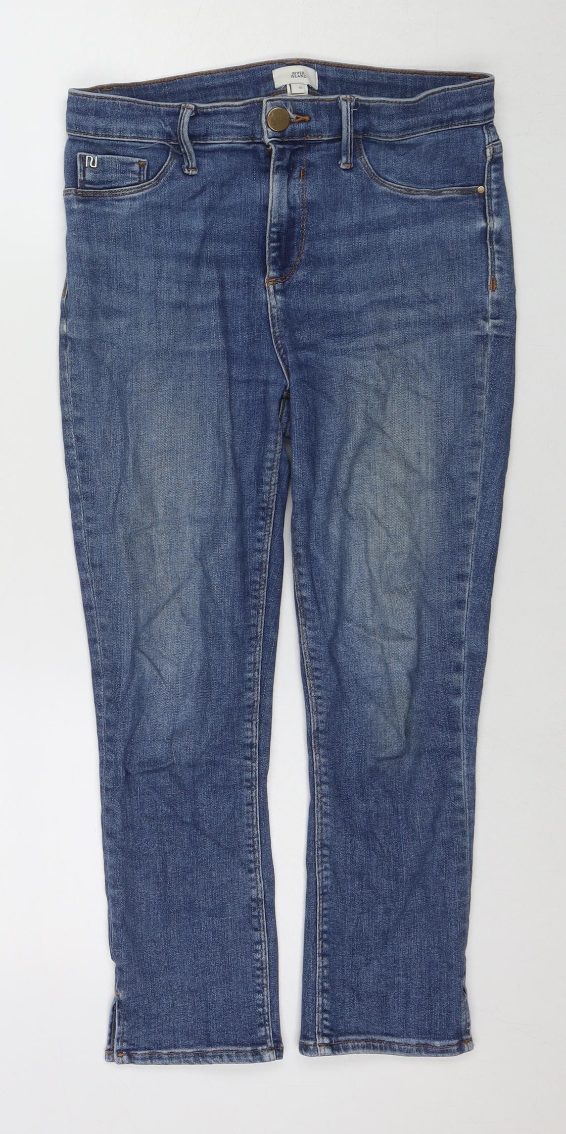 River Island Womens Blue Polyester Blend Cropped Jeans Size 10 L22 in Regular Zip