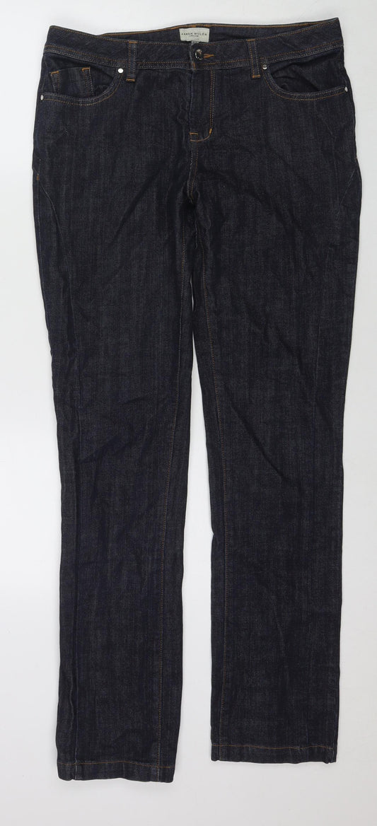 Karen Millen Womens Blue Cotton Straight Jeans Size 12 L32 in Regular Zip