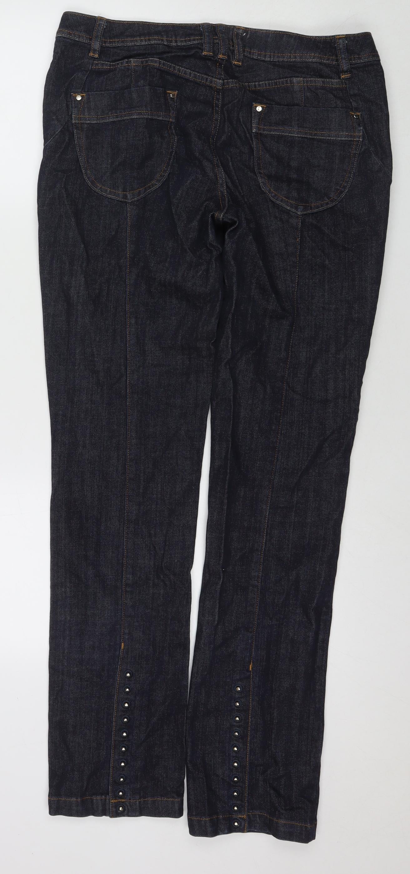 Karen Millen Womens Blue Cotton Straight Jeans Size 12 L32 in Regular Zip