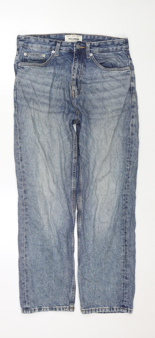 Pull&Bear Womens Blue Cotton Straight Jeans Size 10 L28 in Regular Zip