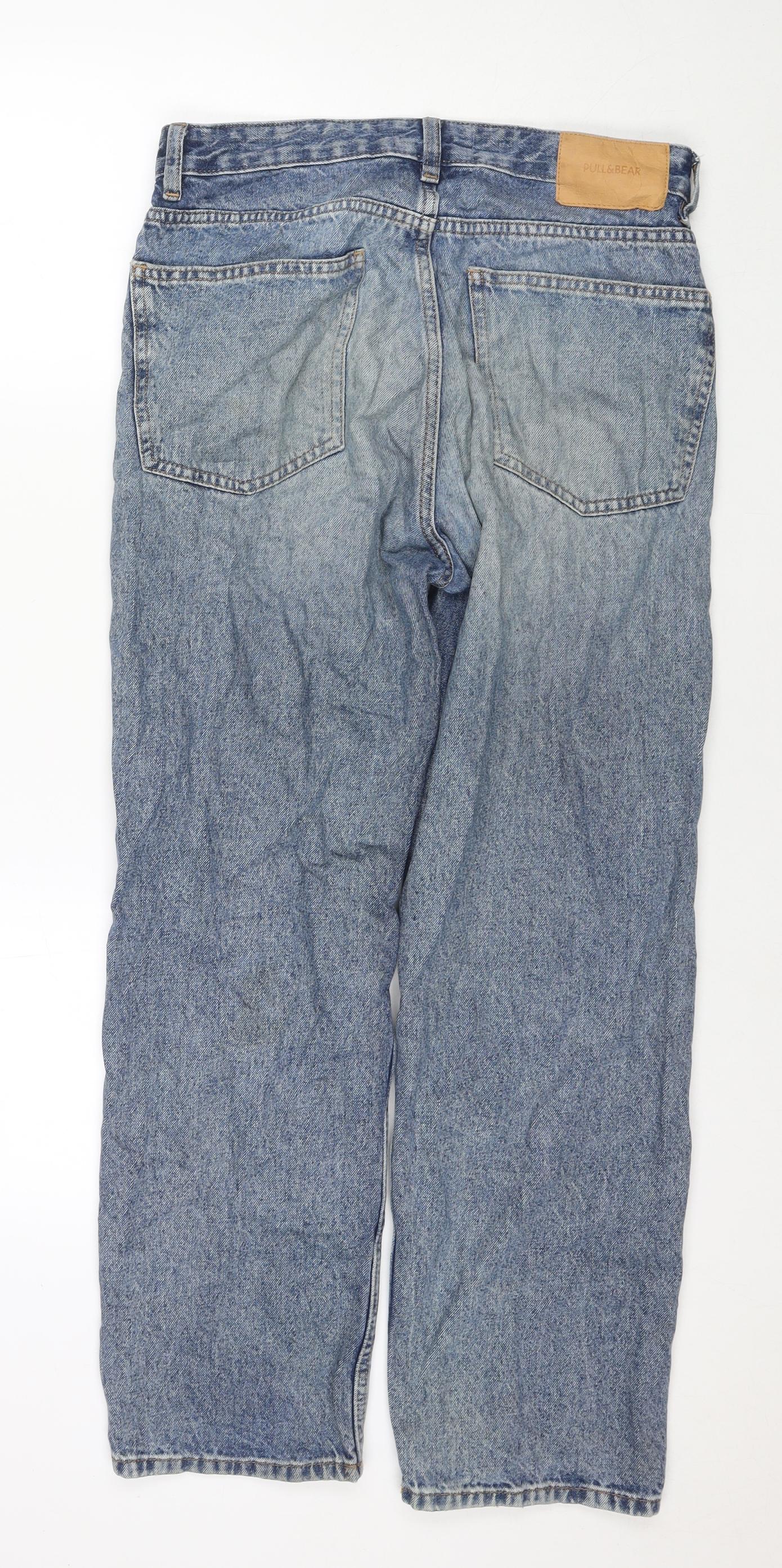 Pull&Bear Womens Blue Cotton Straight Jeans Size 10 L28 in Regular Zip