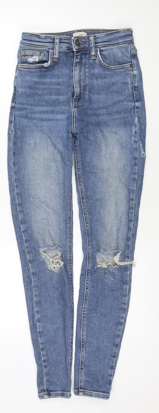 River Island Womens Blue Cotton Skinny Jeans Size 8 L27 in Regular Zip