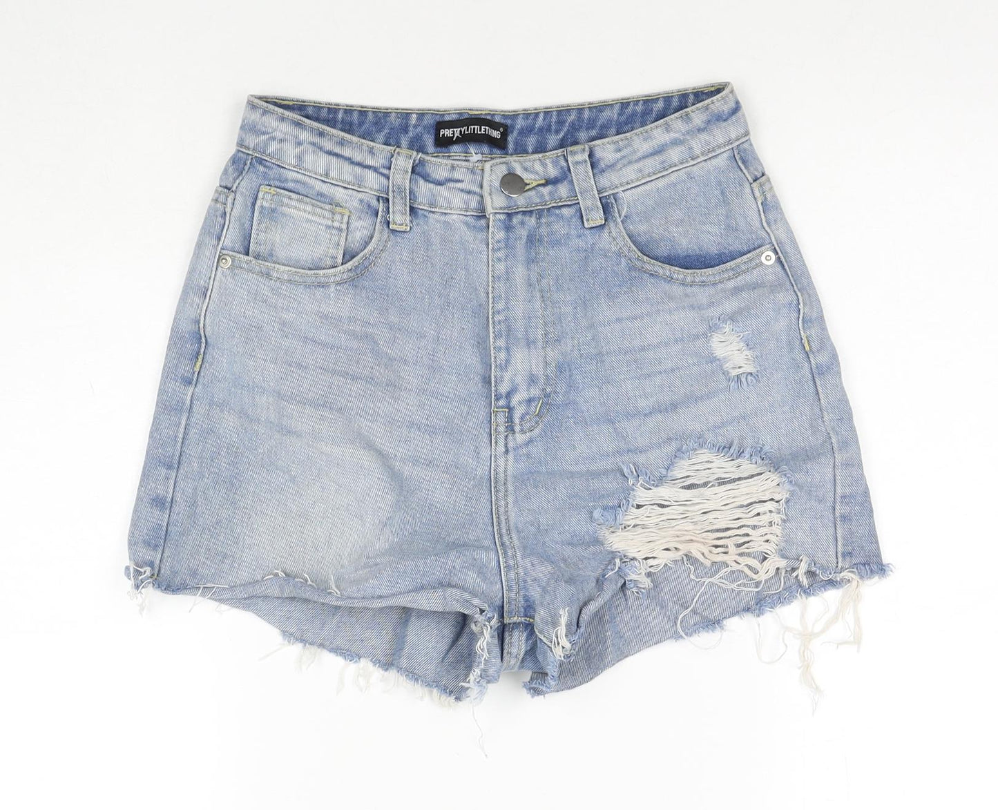 PRETTYLITTLETHING Womens Blue Cotton Cut-Off Shorts Size 8 L3 in Regular Zip