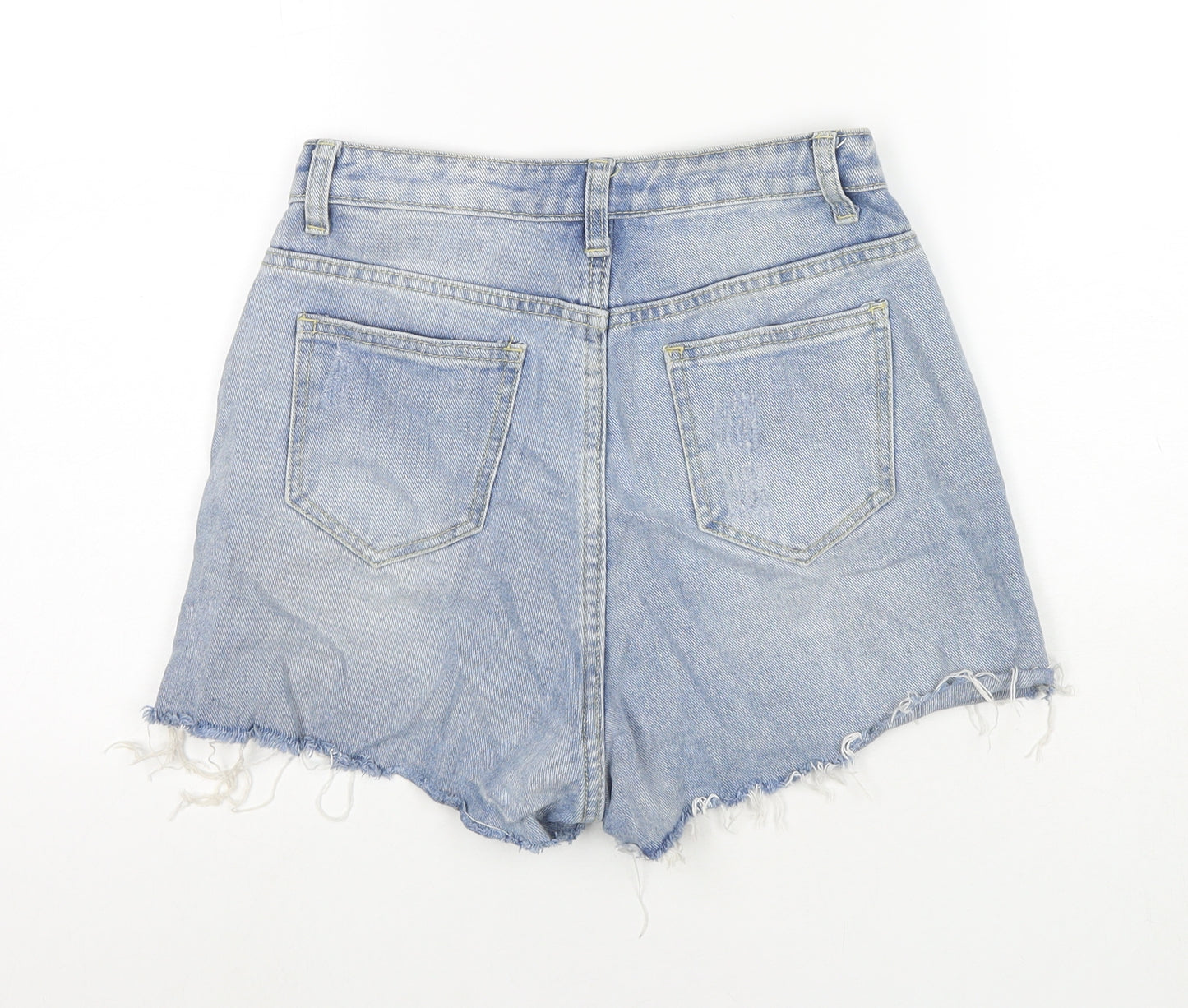 PRETTYLITTLETHING Womens Blue Cotton Cut-Off Shorts Size 8 L3 in Regular Zip