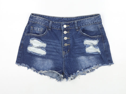 Women Jeans Womens Blue Cotton Cut-Off Shorts Size L L3 in Regular Zip - Distressed