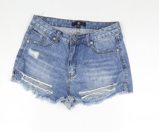 Missguided Womens Blue Cotton Cut-Off Shorts Size 8 L3 in Regular Zip - Distressed