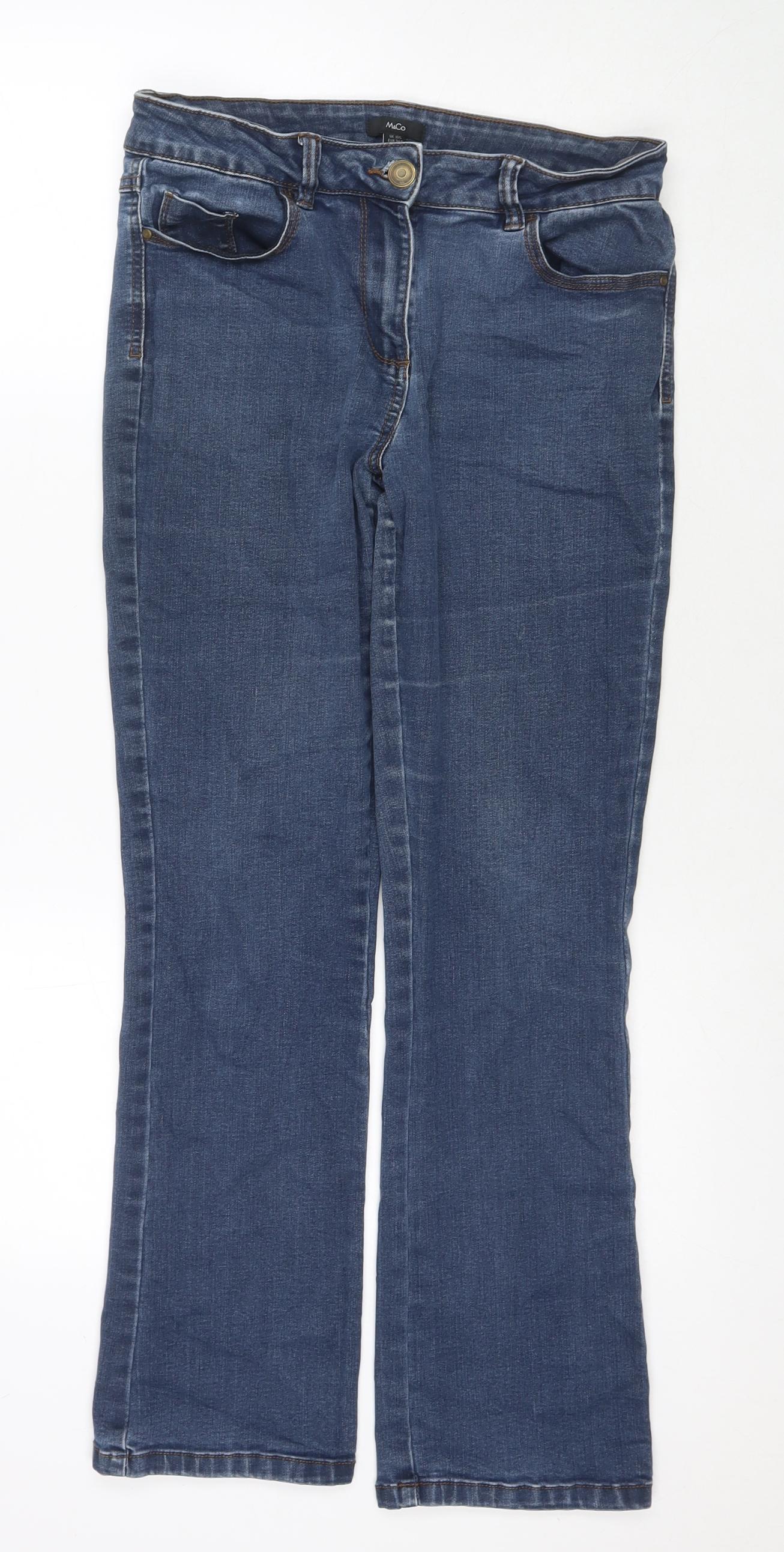 M&Co Womens Blue Cotton Straight Jeans Size 10 L28 in Regular Zip