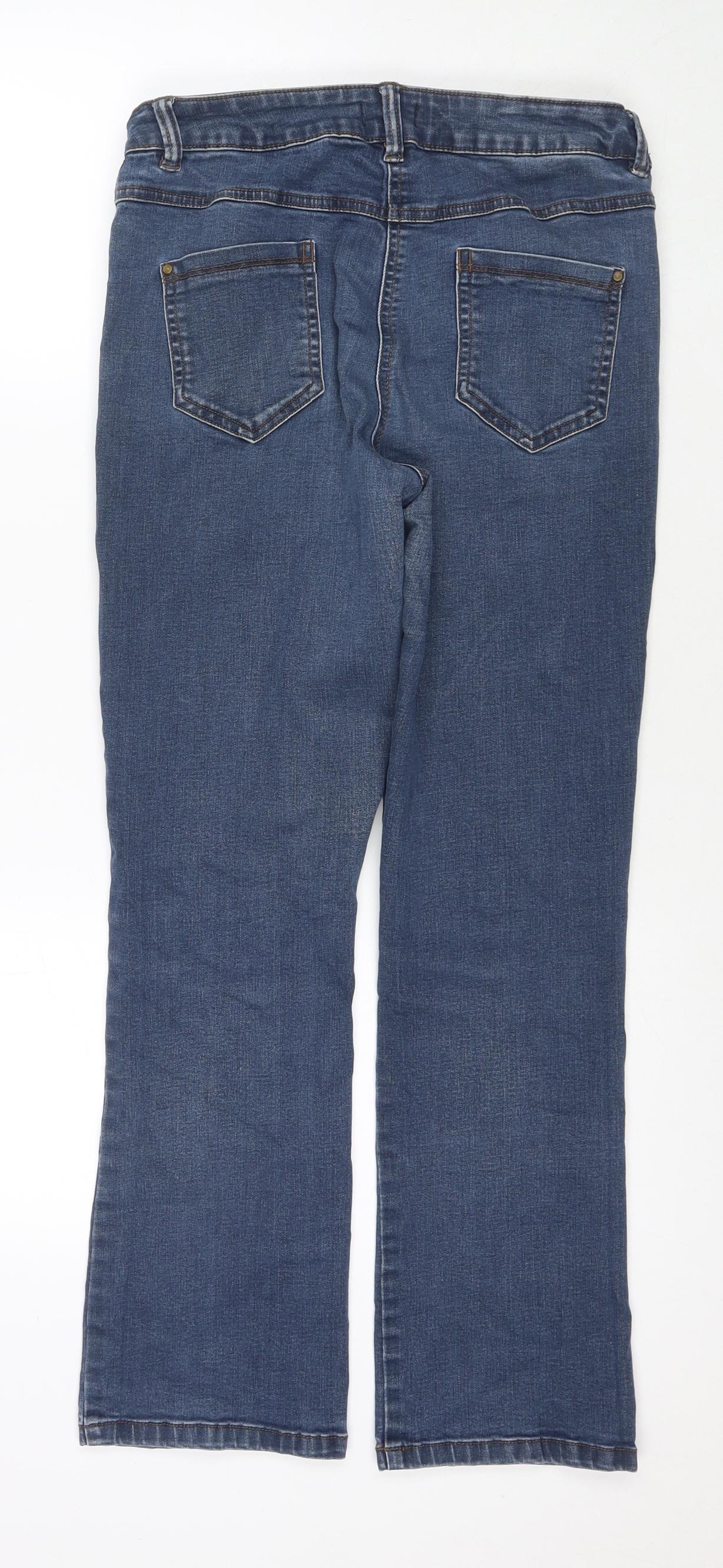 M&Co Womens Blue Cotton Straight Jeans Size 10 L28 in Regular Zip