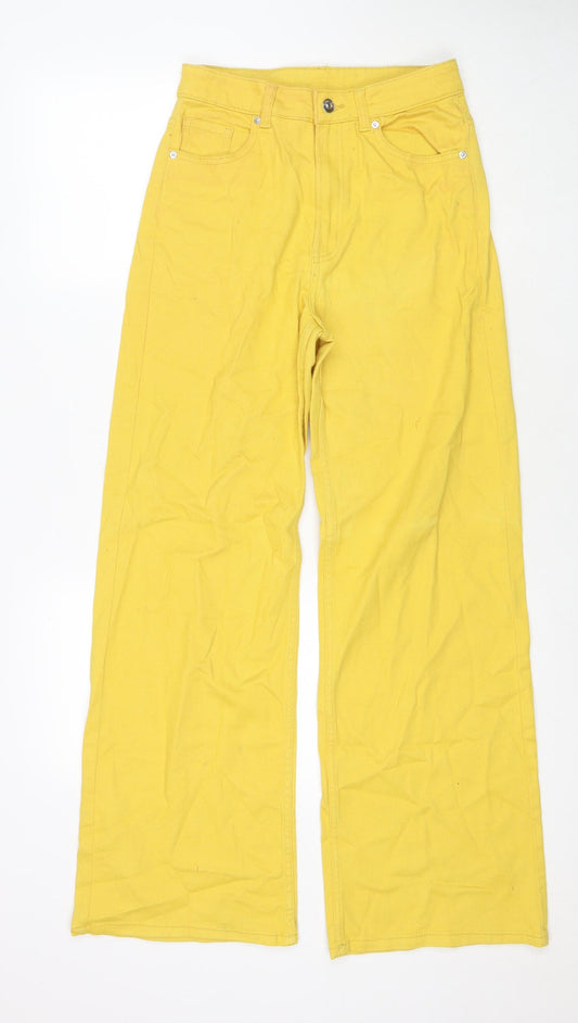 H&M Womens Yellow Cotton Wide-Leg Jeans Size 10 L30 in Regular Zip