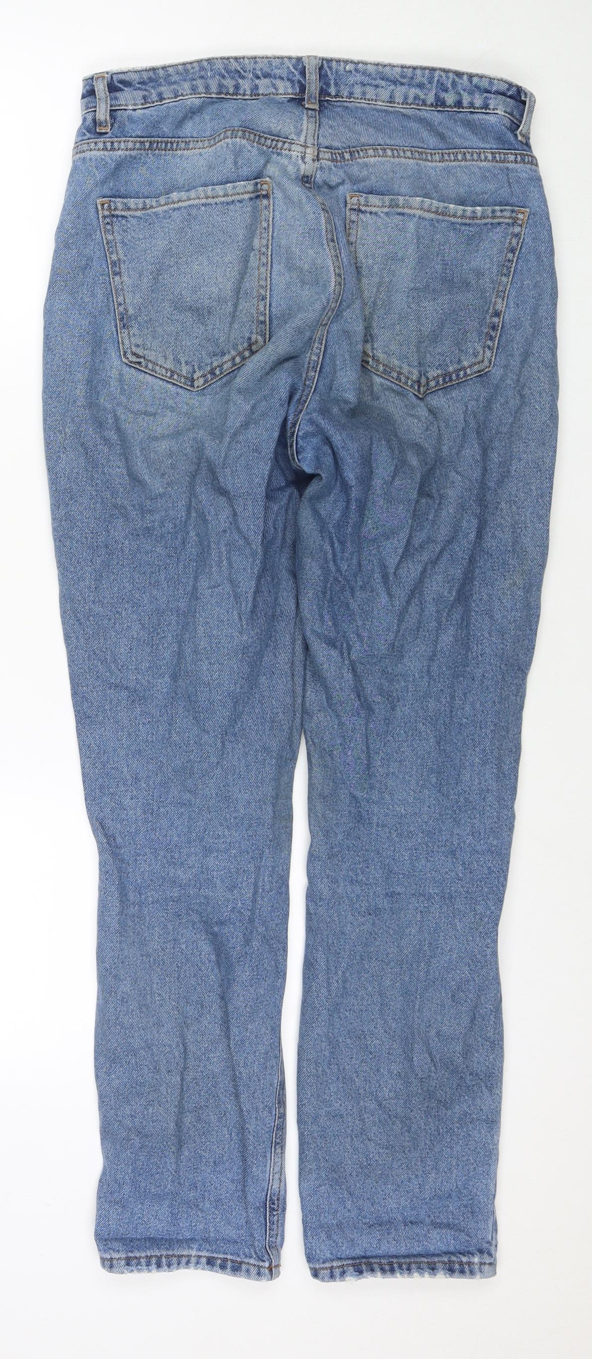 New Look Womens Blue Cotton Mom Jeans Size 10 L28 in Regular Zip