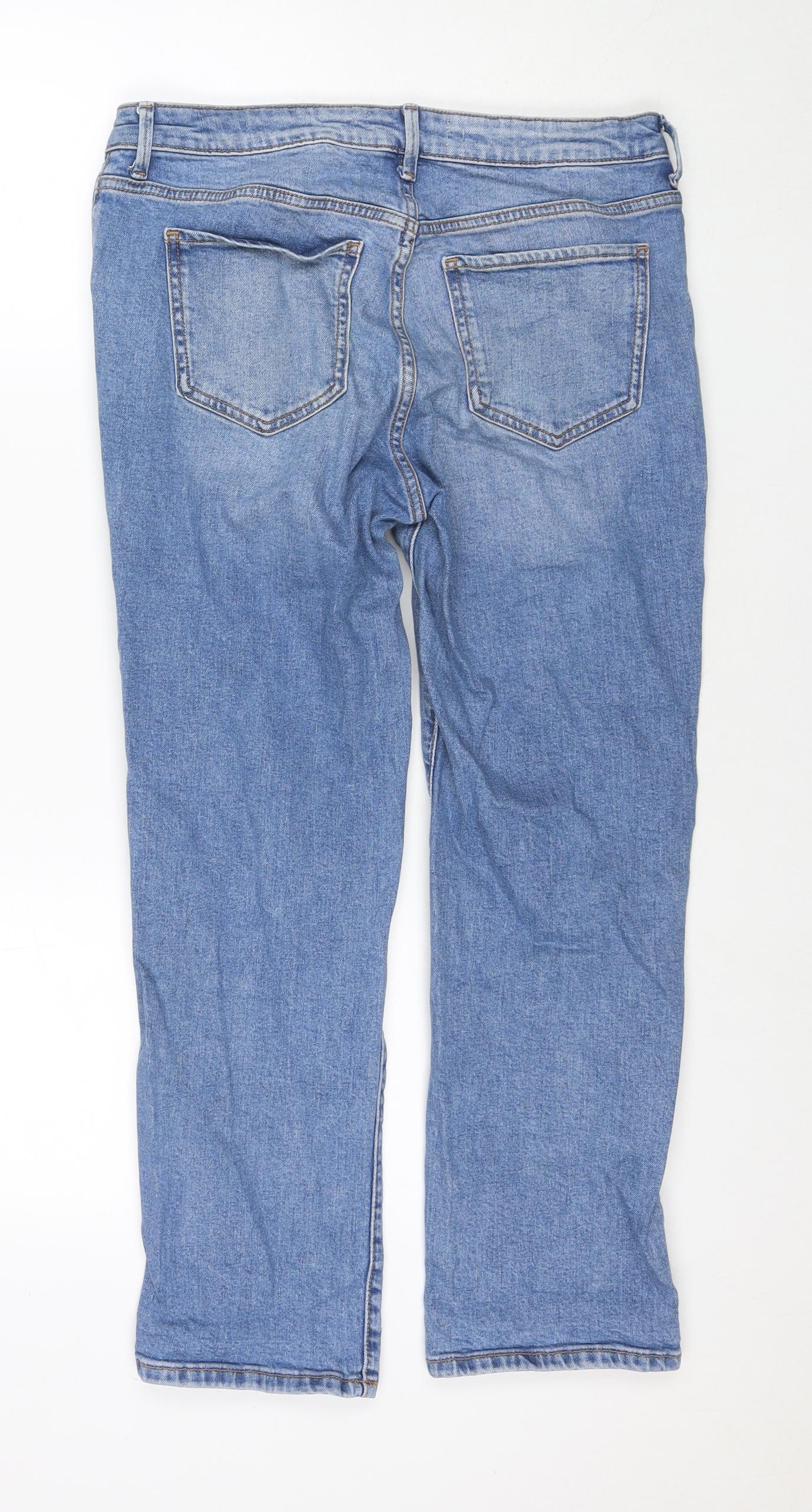 Mango Womens Blue Cotton Straight Jeans Size 12 L24 in Regular Zip