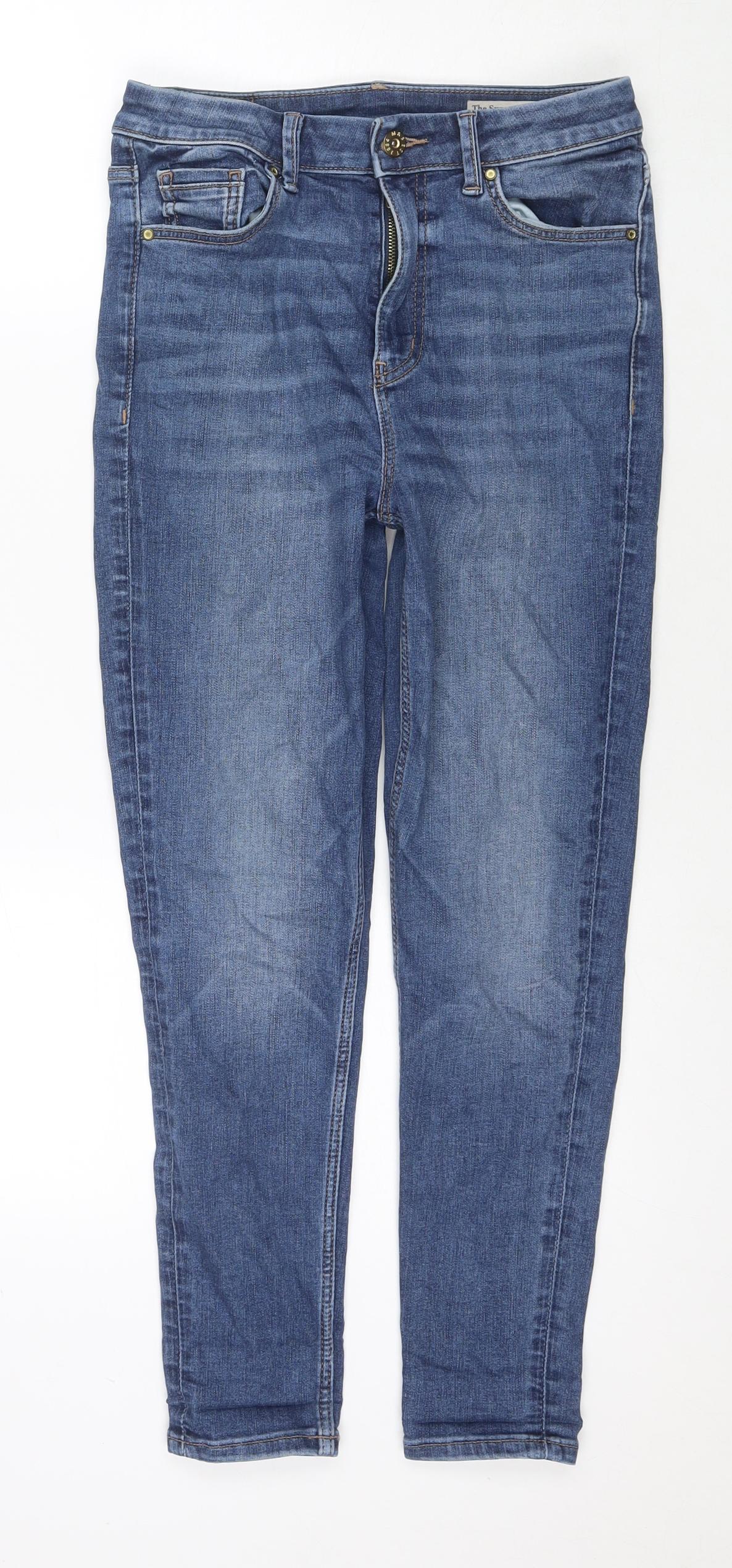 Marks and Spencer Womens Blue Cotton Skinny Jeans Size 10 L25 in Regular Zip