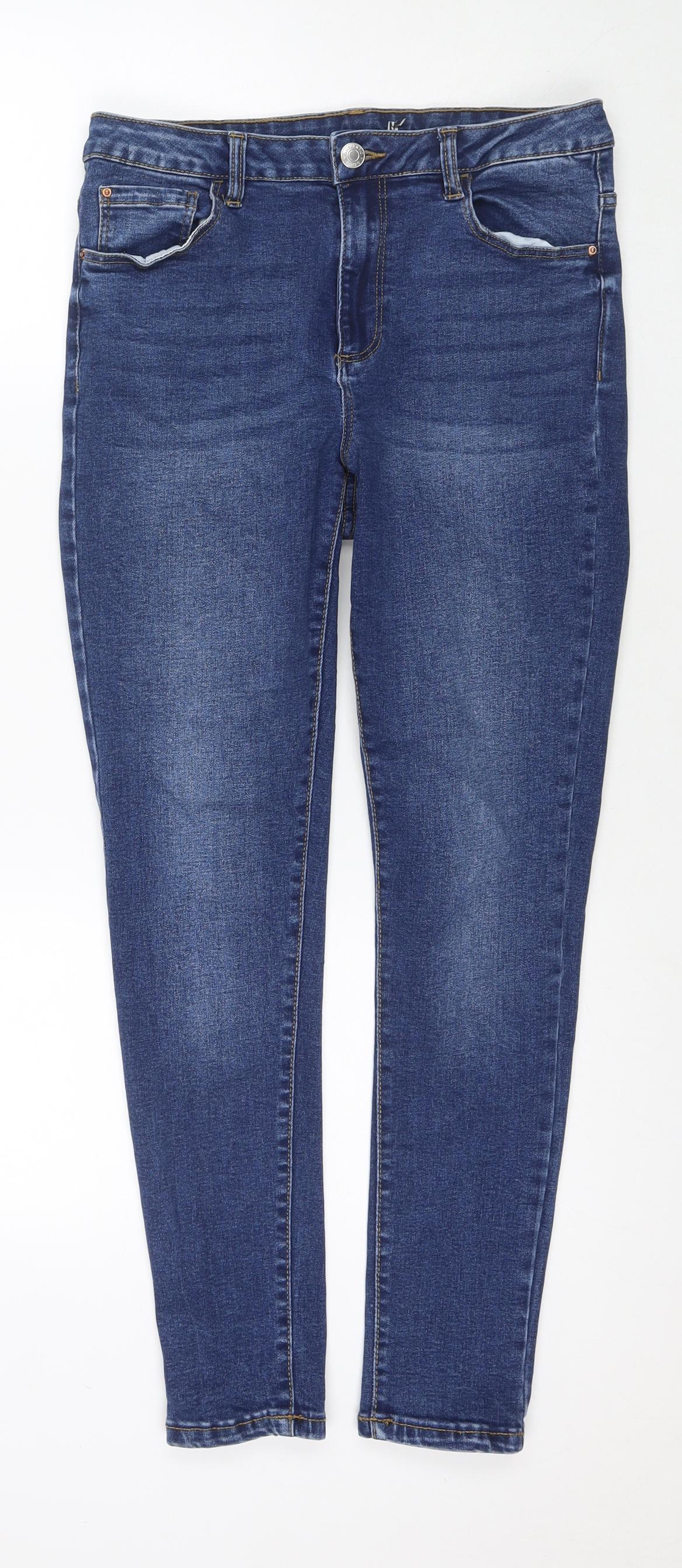 Dorothy Perkins Womens Blue Cotton Skinny Jeans Size 12 L28 in Regular Zip