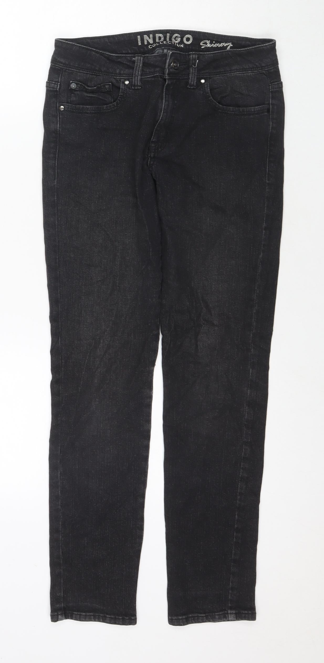 Marks and Spencer Womens Black Cotton Straight Jeans Size 8 L27 in Regular Zip