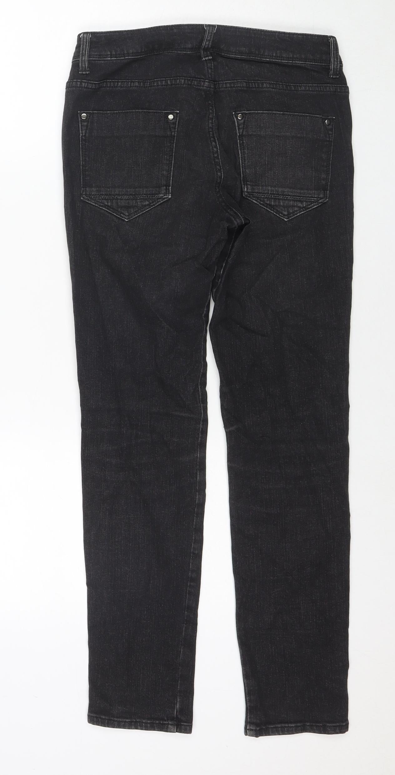 Marks and Spencer Womens Black Cotton Straight Jeans Size 8 L27 in Regular Zip