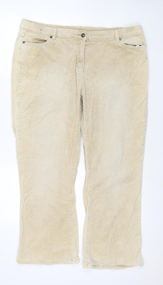 BHS Womens Beige Cotton Straight Jeans Size 20 L26 in Regular Zip