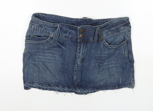 Denim & Co. Womens Blue Cotton Mini Skirt Size 12 Zip