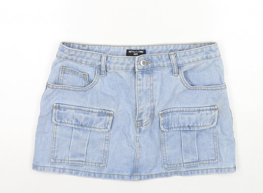 PRETTYLITTLETHING Womens Blue Cotton Mini Skirt Size 10 Zip