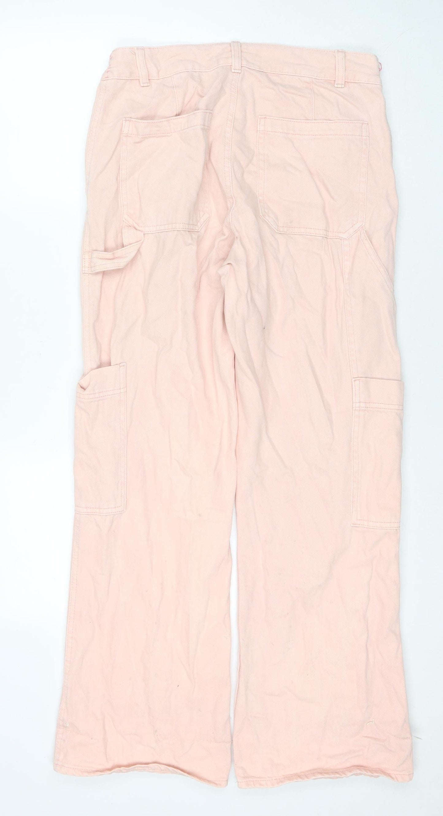 H&M Womens Pink Cotton Wide-Leg Jeans Size 12 L30 in Regular Zip - Cargo Style