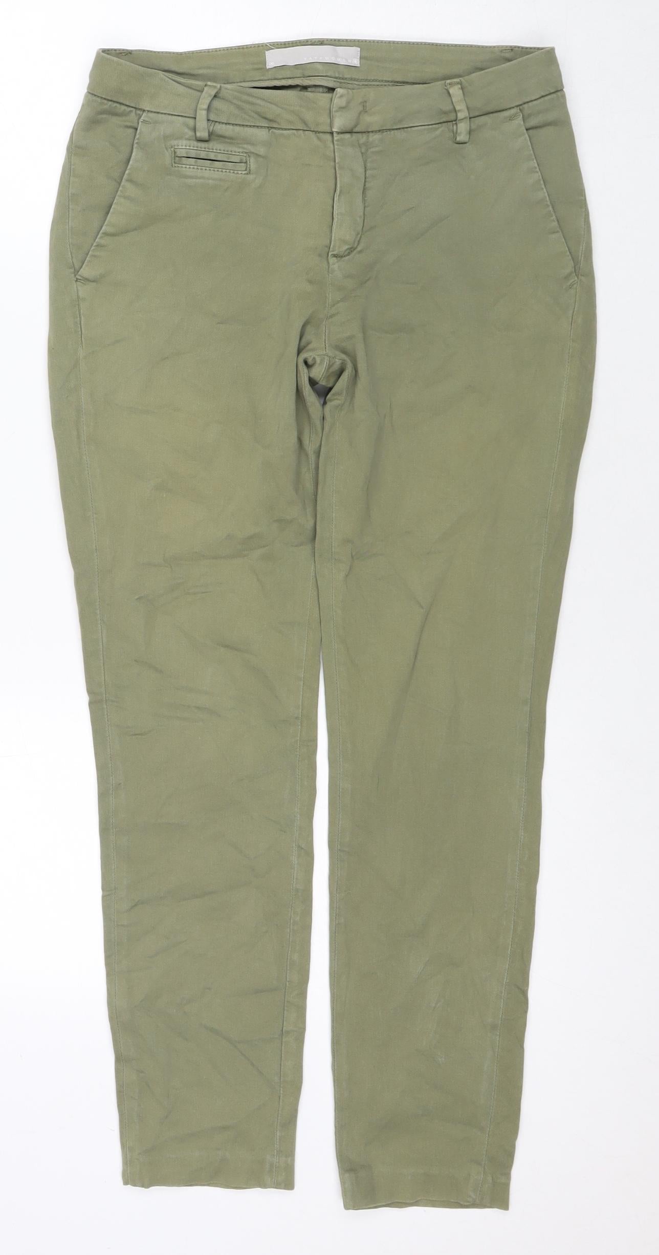 YAYA Womens Green Cotton Trousers Size 8 L27 in Regular Zip