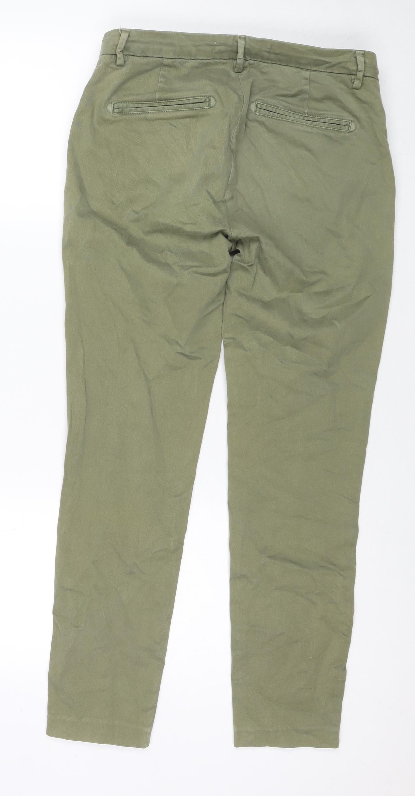 YAYA Womens Green Cotton Trousers Size 8 L27 in Regular Zip