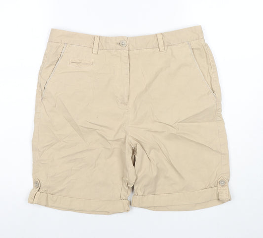 Marks and Spencer Womens Beige Cotton Bermuda Shorts Size 12 L6 in Regular Zip