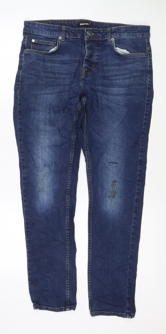 Bench Mens Blue Cotton Straight Jeans Size 32 in L32 in Slim Zip