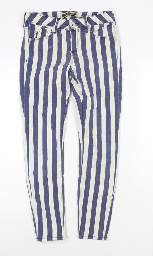 River Island Womens Blue Striped Cotton Skinny Jeans Size 8 L27 in Regular Zip