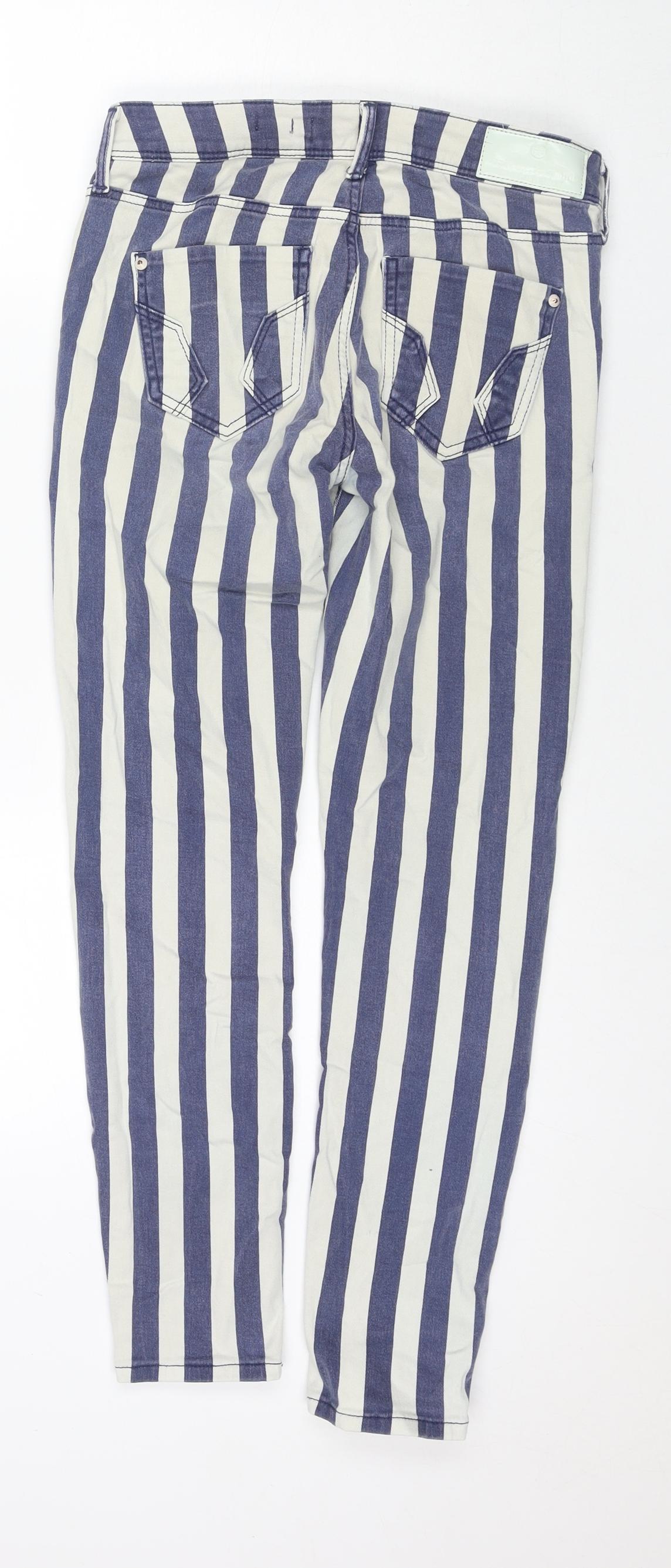 River Island Womens Blue Striped Cotton Skinny Jeans Size 8 L27 in Regular Zip