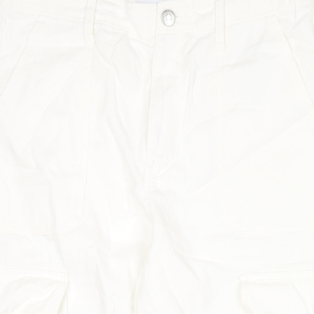 Zara Womens White Cotton Cropped Jeans Size 12 L21 in Regular Zip - Cargo Style