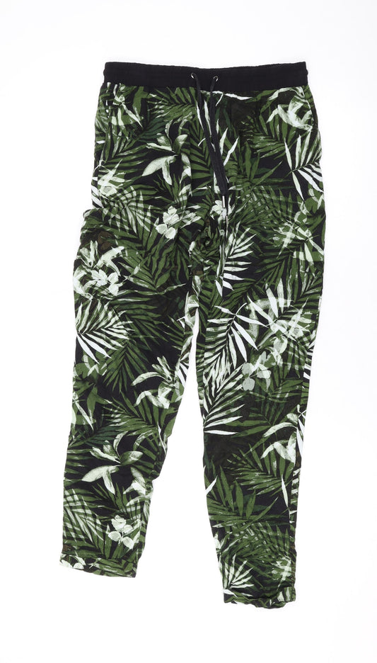 New Look Womens Green Geometric Viscose Jogger Trousers Size 12 L25 in Regular Drawstring