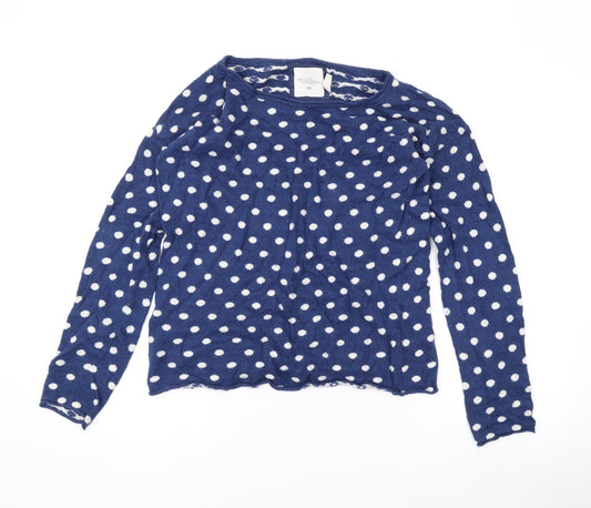 H&M Womens Blue Scoop Neck Polka Dot Cotton Pullover Jumper Size S