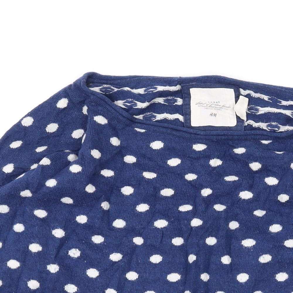 H&M Womens Blue Scoop Neck Polka Dot Cotton Pullover Jumper Size S