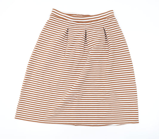 Marks and Spencer Womens Orange Striped Polyester A-Line Skirt Size 12