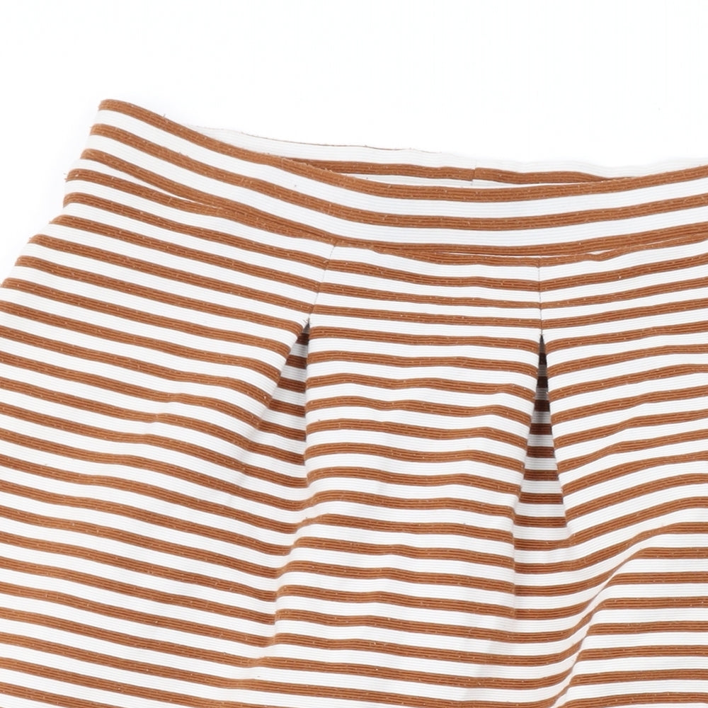 Marks and Spencer Womens Orange Striped Polyester A-Line Skirt Size 12