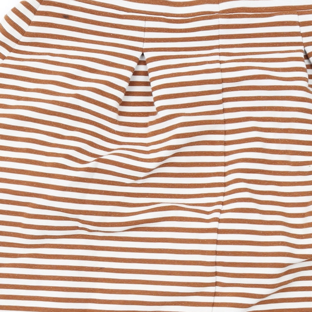 Marks and Spencer Womens Orange Striped Polyester A-Line Skirt Size 12