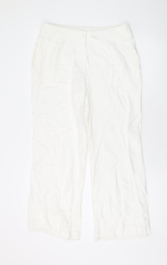 Marks and Spencer Womens White Linen Trousers Size 12 L25 in Regular Zip