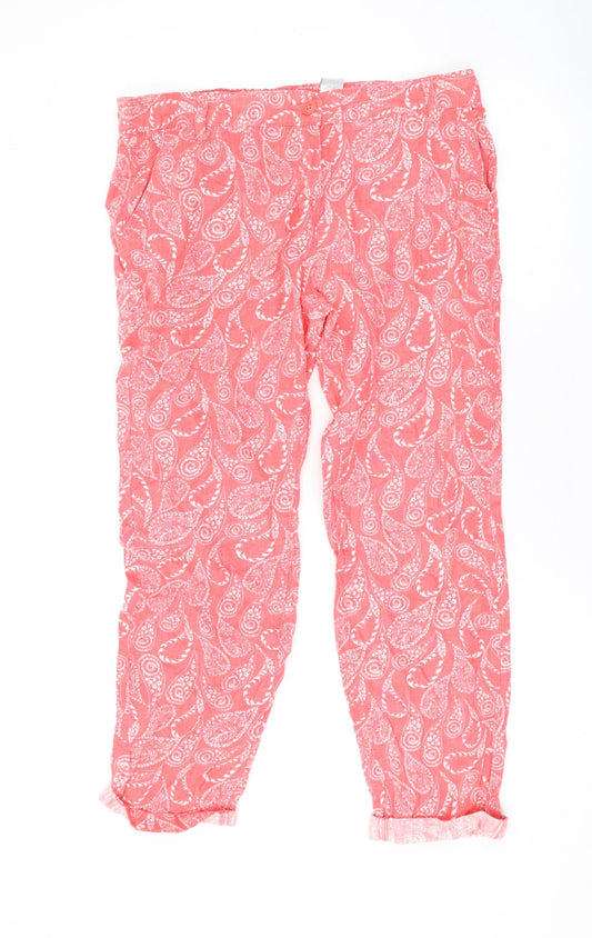 NEXT Womens Pink Paisley Linen Trousers Size 12 L25 in Regular Zip