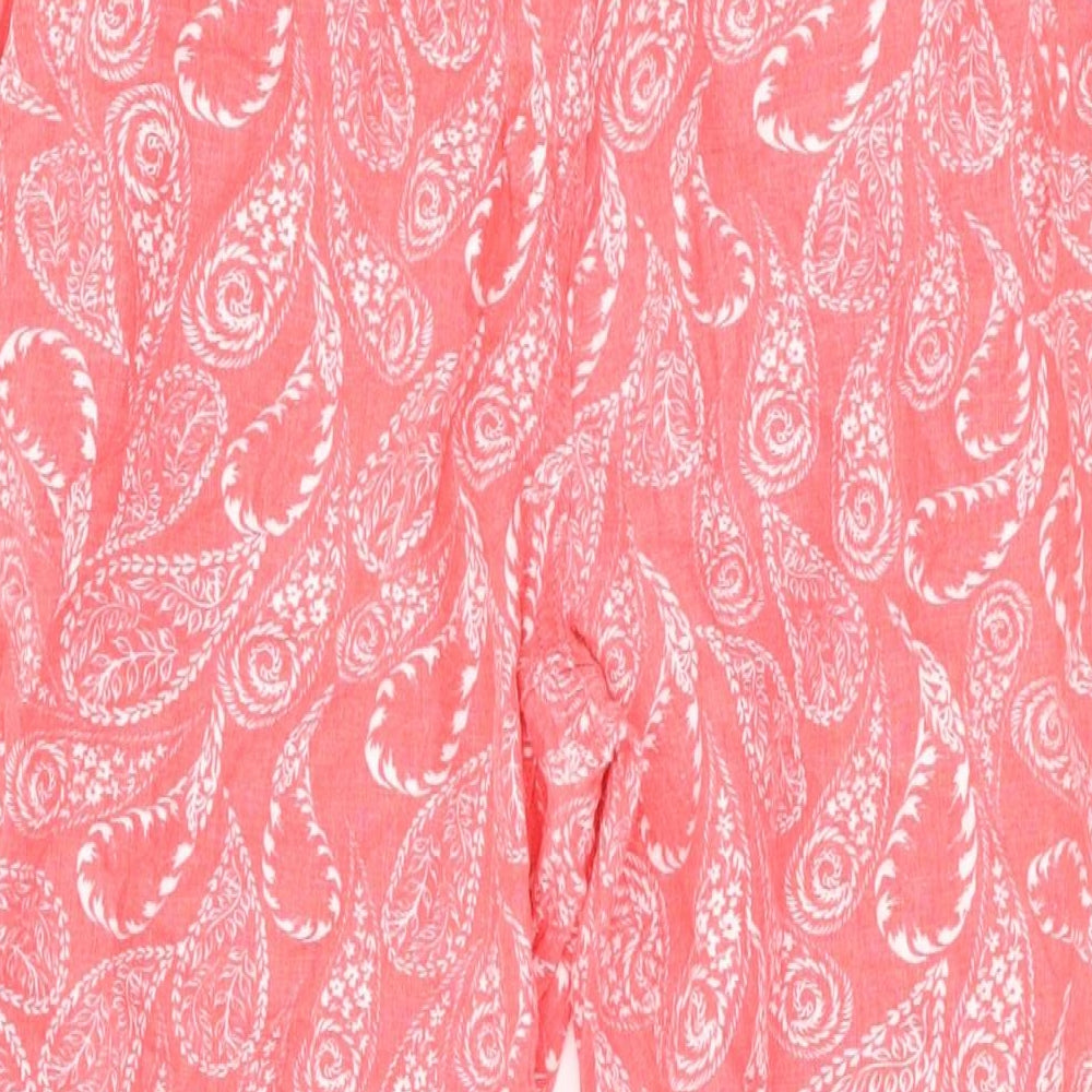 NEXT Womens Pink Paisley Linen Trousers Size 12 L25 in Regular Zip