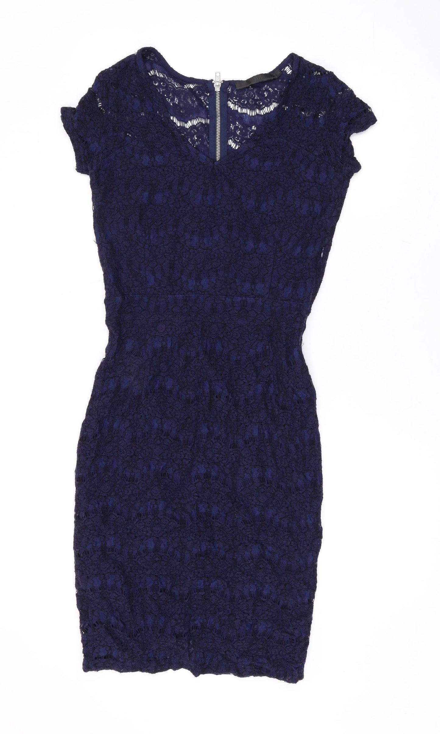 Minus Womens Blue Viscose Bodycon Size 6 V-Neck Zip