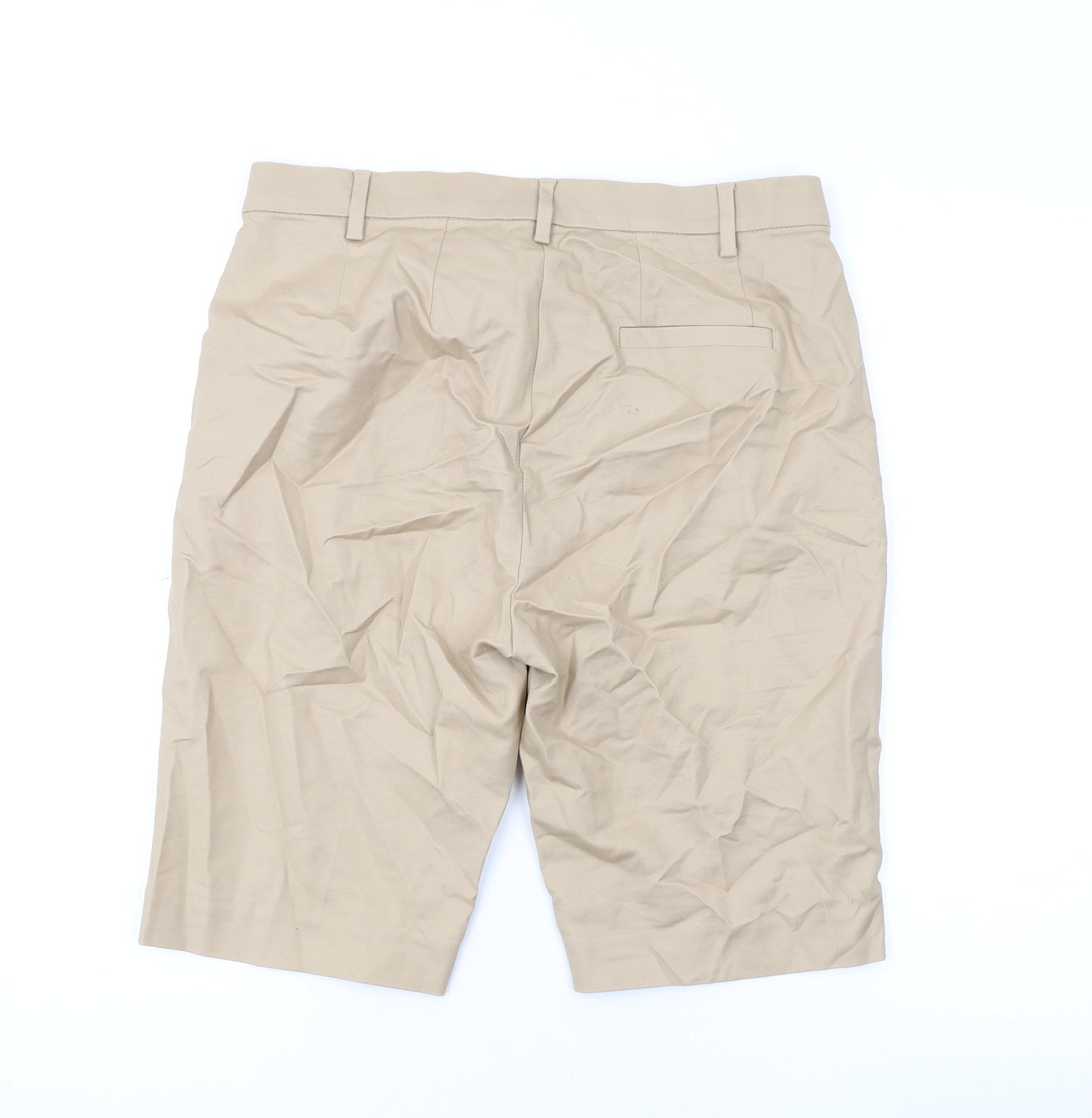 Marks and Spencer Womens Beige Cotton Chino Shorts Size 12 L11 in Regular Zip