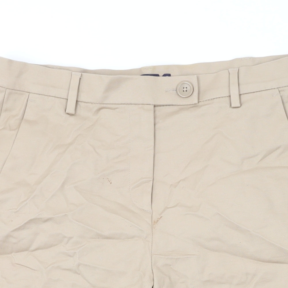 Marks and Spencer Womens Beige Cotton Chino Shorts Size 12 L11 in Regular Zip