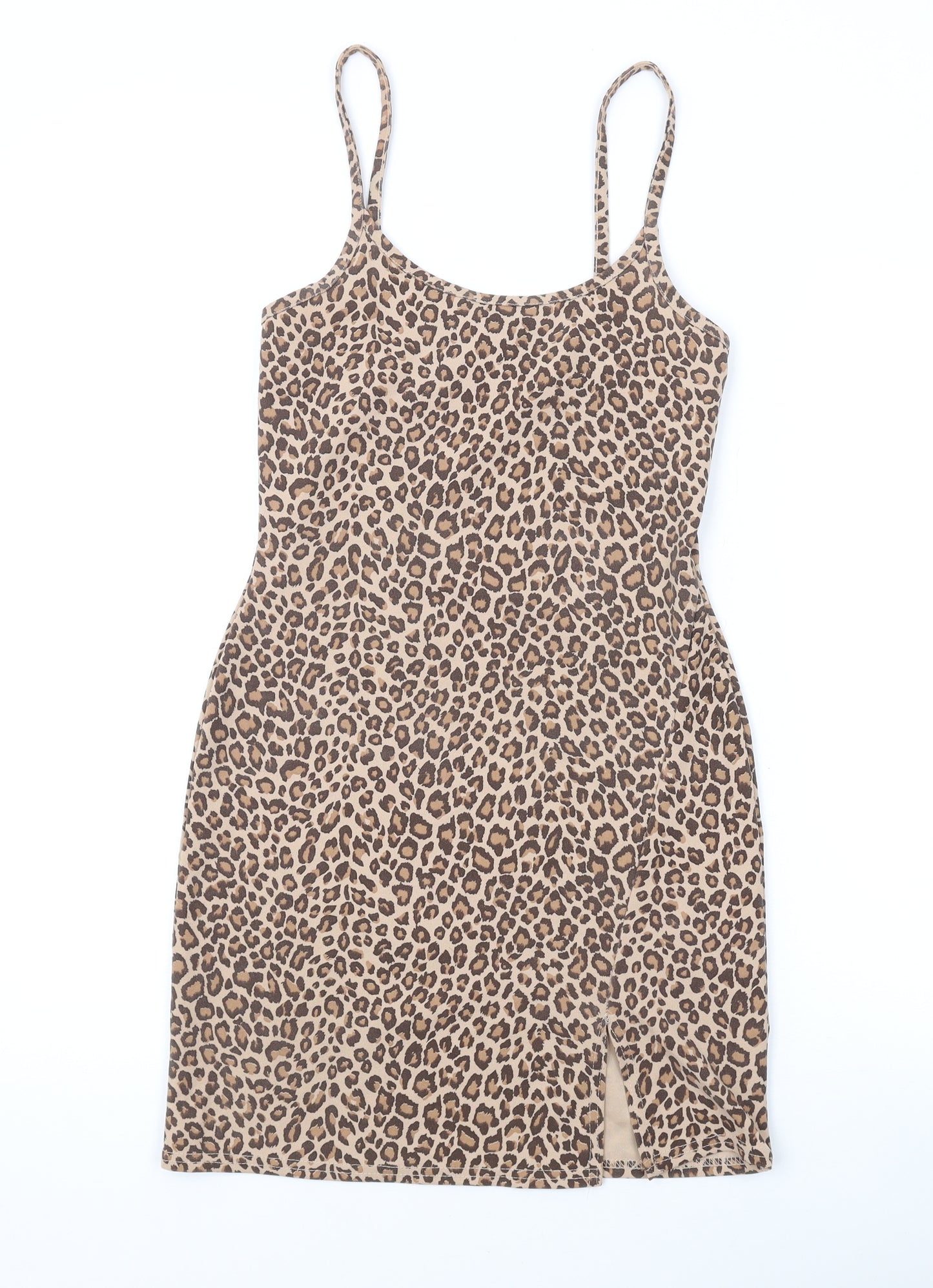 PRETTYLITTLETHING Womens Brown Animal Print Polyester Mini Size 8 Scoop Neck Pullover