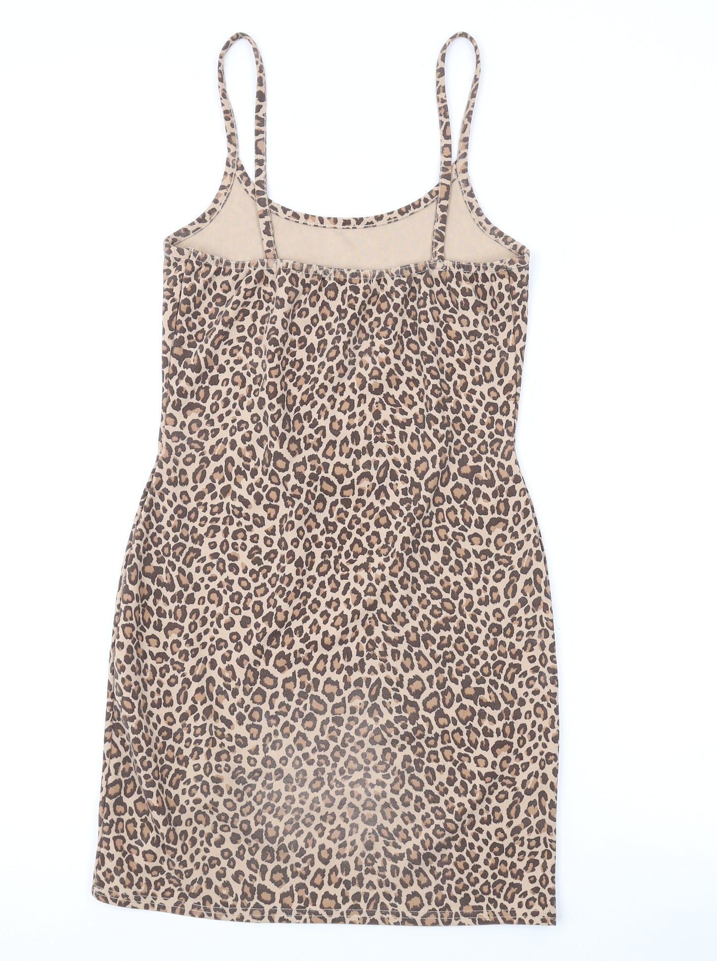 PRETTYLITTLETHING Womens Brown Animal Print Polyester Mini Size 8 Scoop Neck Pullover