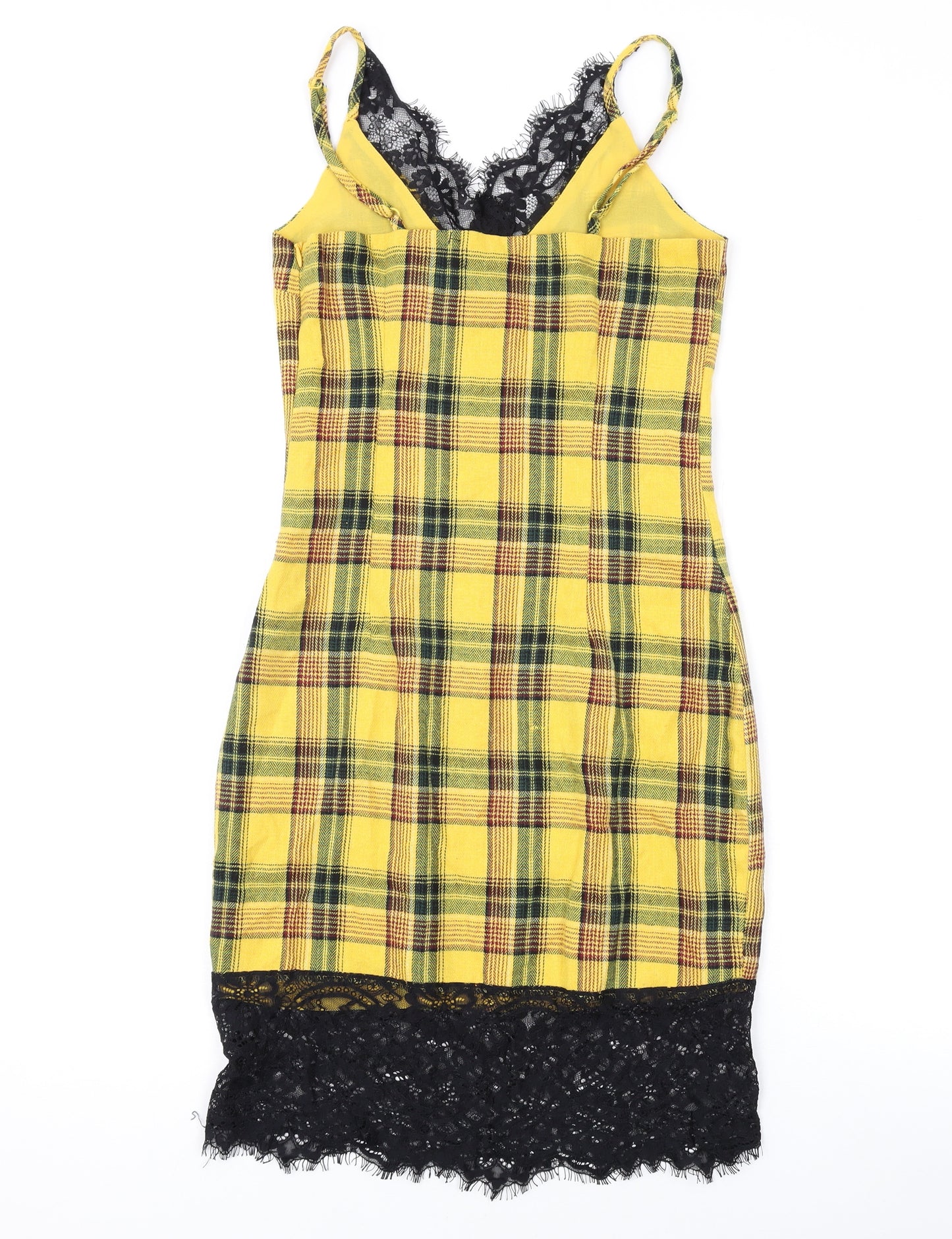 Missguided Womens Yellow Plaid Cotton Bodycon Size 6 V-Neck Zip - Madison Beer