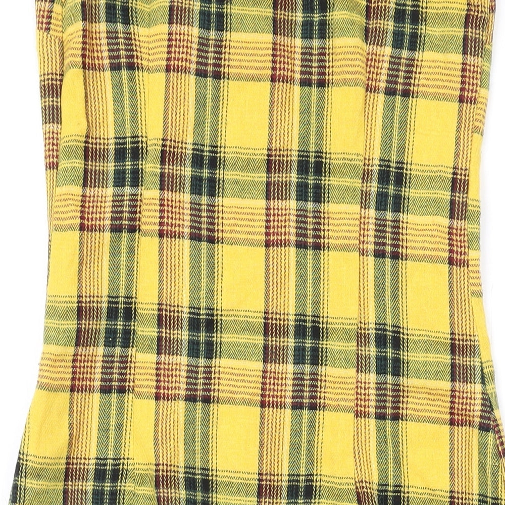 Missguided Womens Yellow Plaid Cotton Bodycon Size 6 V-Neck Zip - Madison Beer