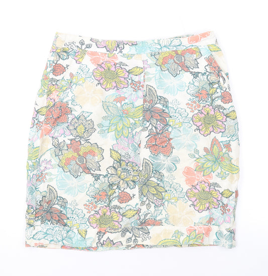 NEXT Womens Multicoloured Floral Linen Mini Skirt Size 12 Zip