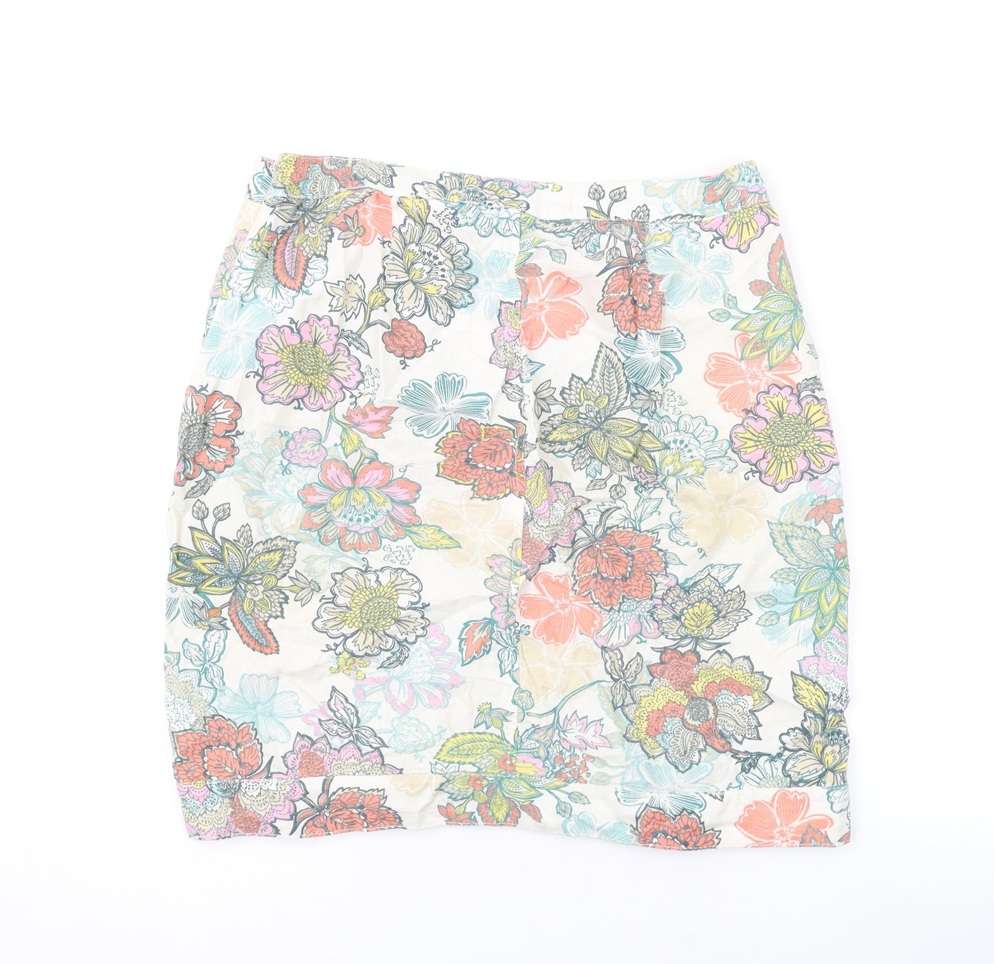 NEXT Womens Multicoloured Floral Linen Mini Skirt Size 12 Zip